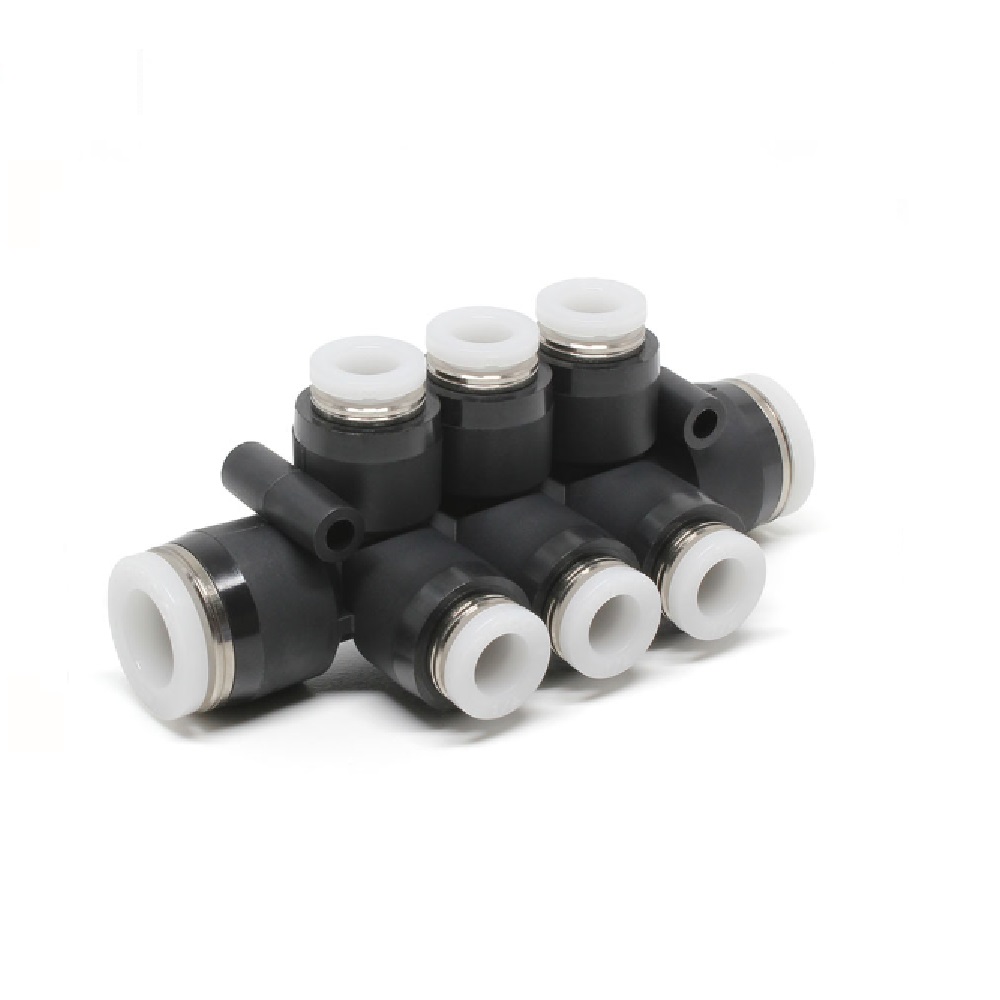 PISCO PLASTIC MANIFOLD PUSH-IN FITTING 3/8" TUBE(2) X 1/4" TUBE(6) DBL TRIPLE UNION BRANCH