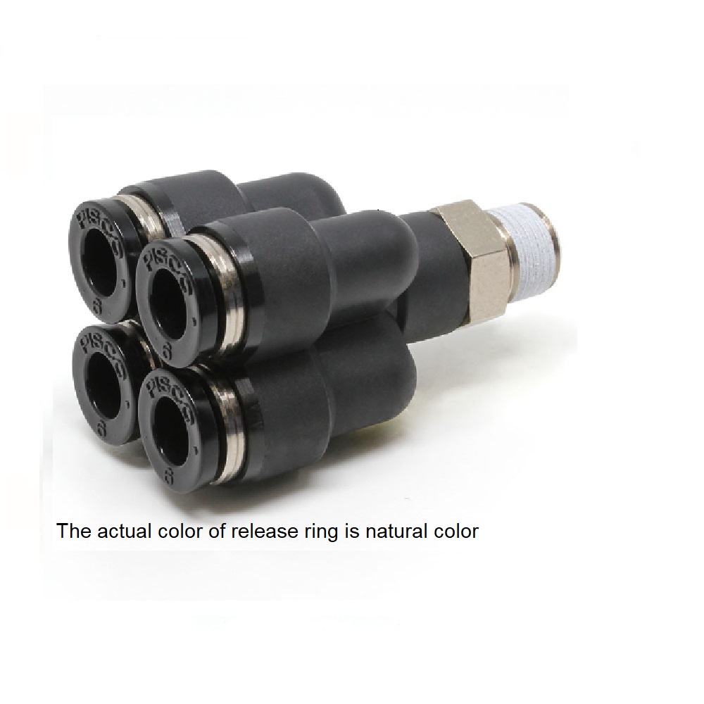 PISCO PLASTIC PUSH-IN FITTING 1/8" NPT X 1/4" TUBE MALE DBL BRANCH "Y"