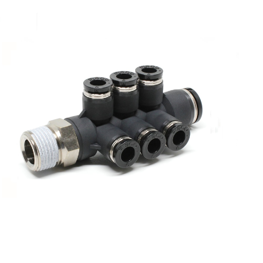 PISCO PLASTIC MANIFOLD PUSH-IN FITTING 3/8" BSPT MALE X 10MM TUBE X 6MM TUBE(6) TRIPLE BRANCH