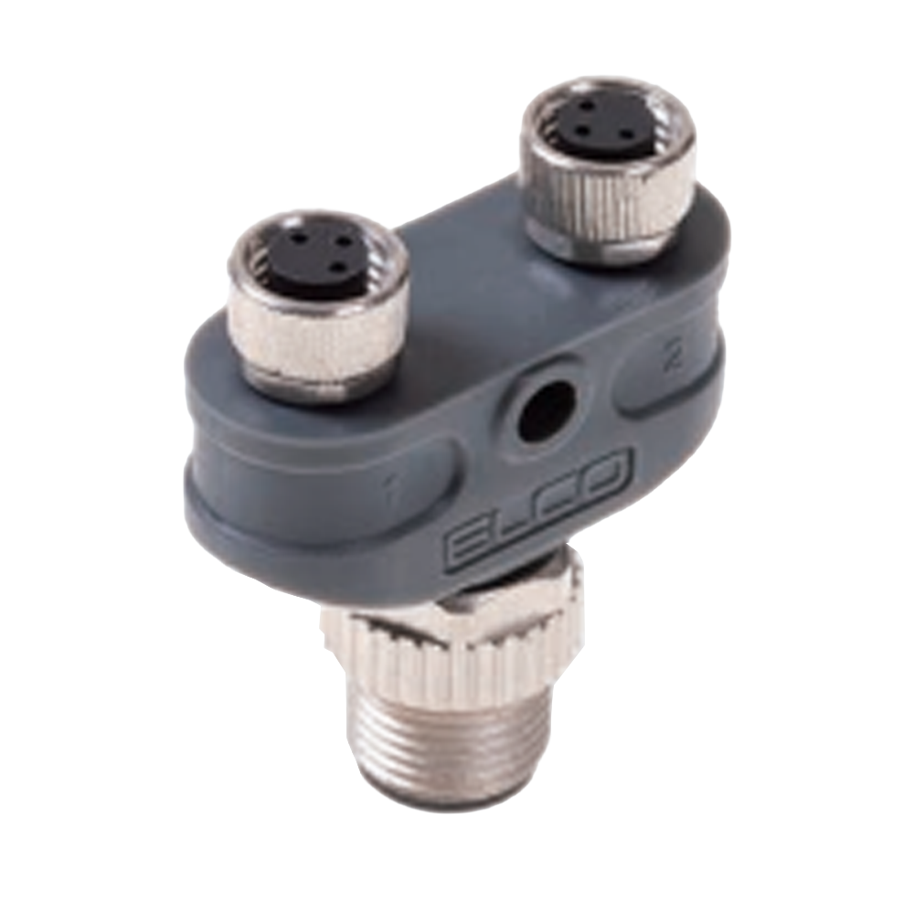 Y COUPLER SINGLE M12 MALE 4 PINS TO DUAL HEAD - M8 FEMALE 3 PINS