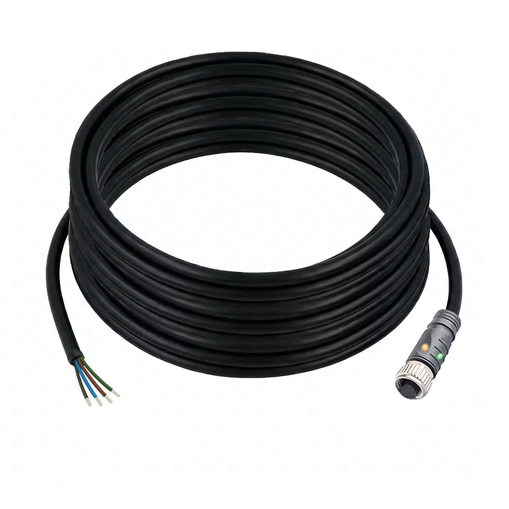 SINGLE ENDED MICRO CABLE, 4 PIN M12 FEMALE STRAIGHT PUR BLACK 22 AWG 10M PNP LED