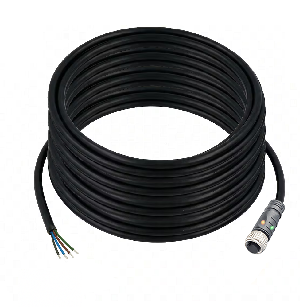 SINGLE ENDED MICRO CABLE, 4 PIN M12 FEMALE STRAIGHT PUR BLACK 22 AWG 15M PNP LED