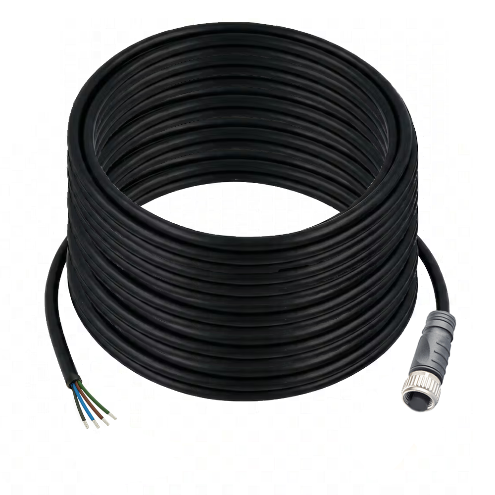 SINGLE ENDED MICRO CABLE, 4 PIN M12 FEMALE STRAIGHT PUR BLACK 22 AWG 25M