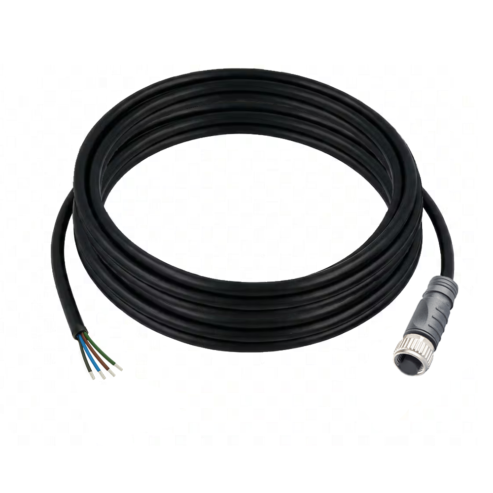 SINGLE ENDED MICRO CABLE, 4 PIN M12 FEMALE STRAIGHT PUR BLACK 22 AWG 5M
