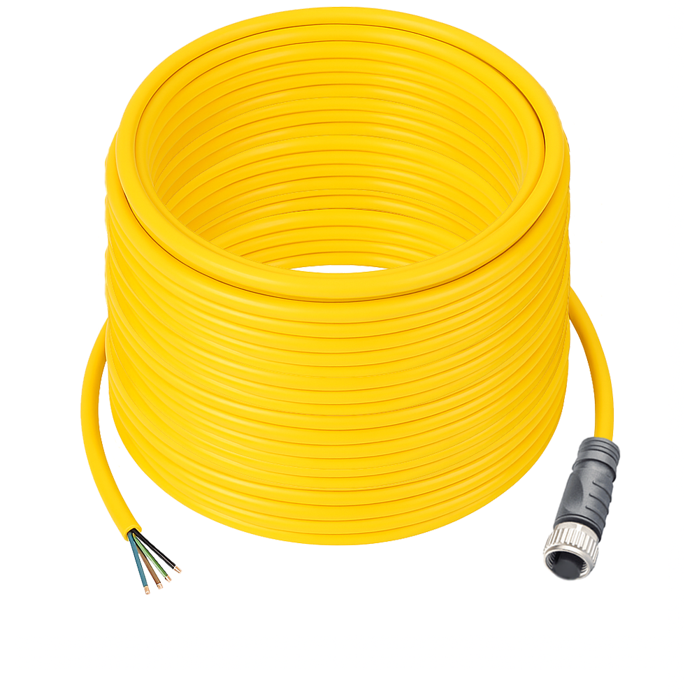 SINGLE ENDED MICRO CABLE, 4 PIN M12 FEMALE STRAIGHT PUR YELLOW 22 AWG 25M