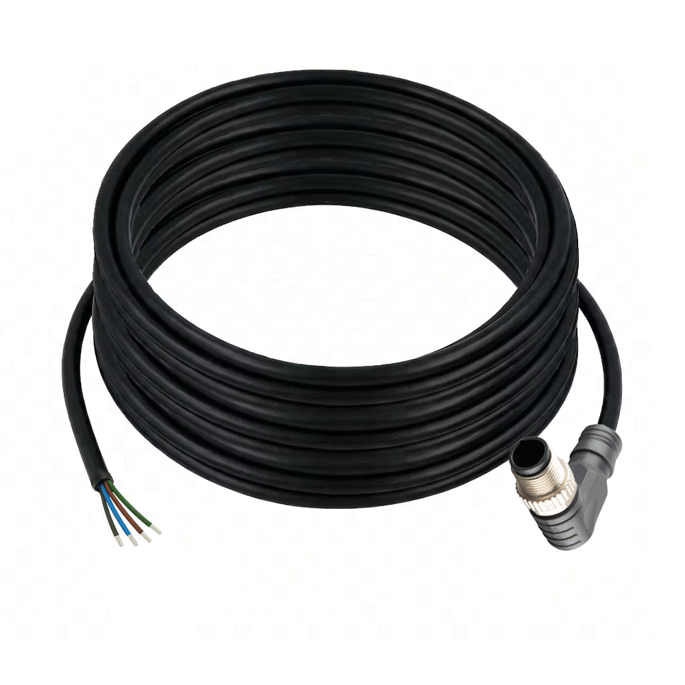 SINGLE ENDED MICRO CABLE, 4 PIN M12 MALE ELBOW PUR BLACK 22 AWG 10M