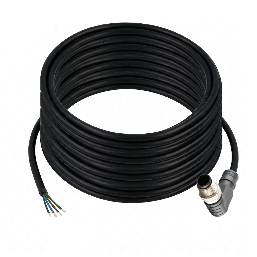 SINGLE ENDED MICRO CABLE, 4 PIN M12 MALE ELBOW PUR BLACK 22 AWG 15M