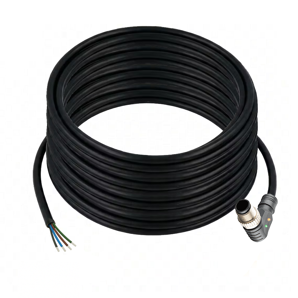 SINGLE ENDED MICRO CABLE, 4 PIN M12 MALE ELBOW PUR BLACK 22 AWG 15M PNP LED