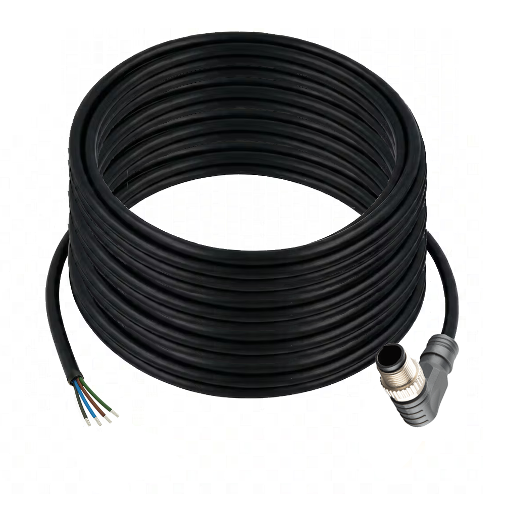 SINGLE ENDED MICRO CABLE, 4 PIN M12 MALE ELBOW PUR BLACK 22 AWG 20M