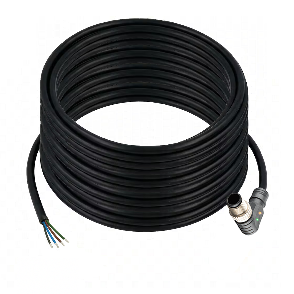 SINGLE ENDED MICRO CABLE, 4 PIN M12 MALE ELBOW PUR BLACK 22 AWG 20M PNP LED