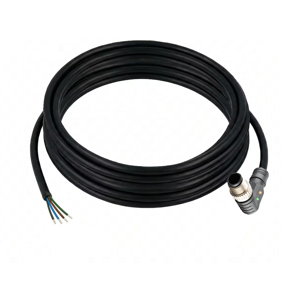 SINGLE ENDED MICRO CABLE, 4 PIN M12 MALE ELBOW PUR BLACK 22 AWG 5M PNP LED