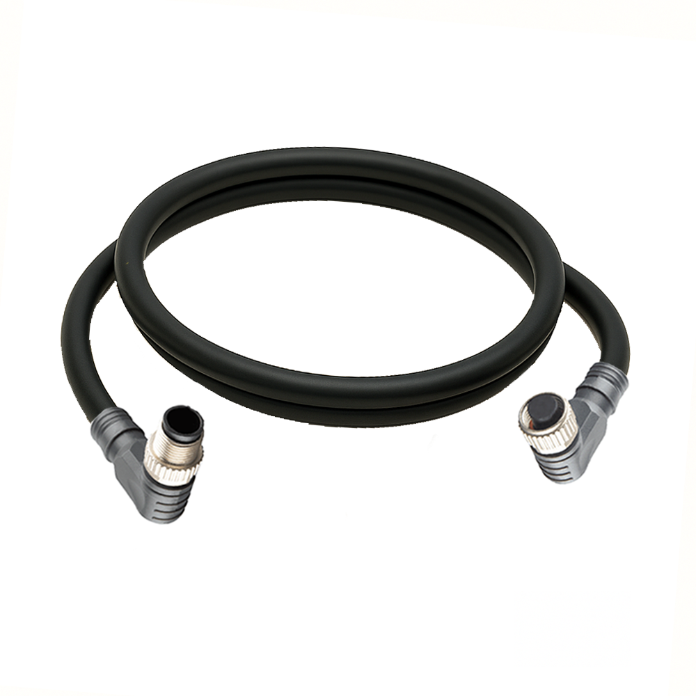 DOUBLE ENDED PATCH CABLE, 4 PIN M12 F/M ELBOW 1M PUR BLACK 22 AWG