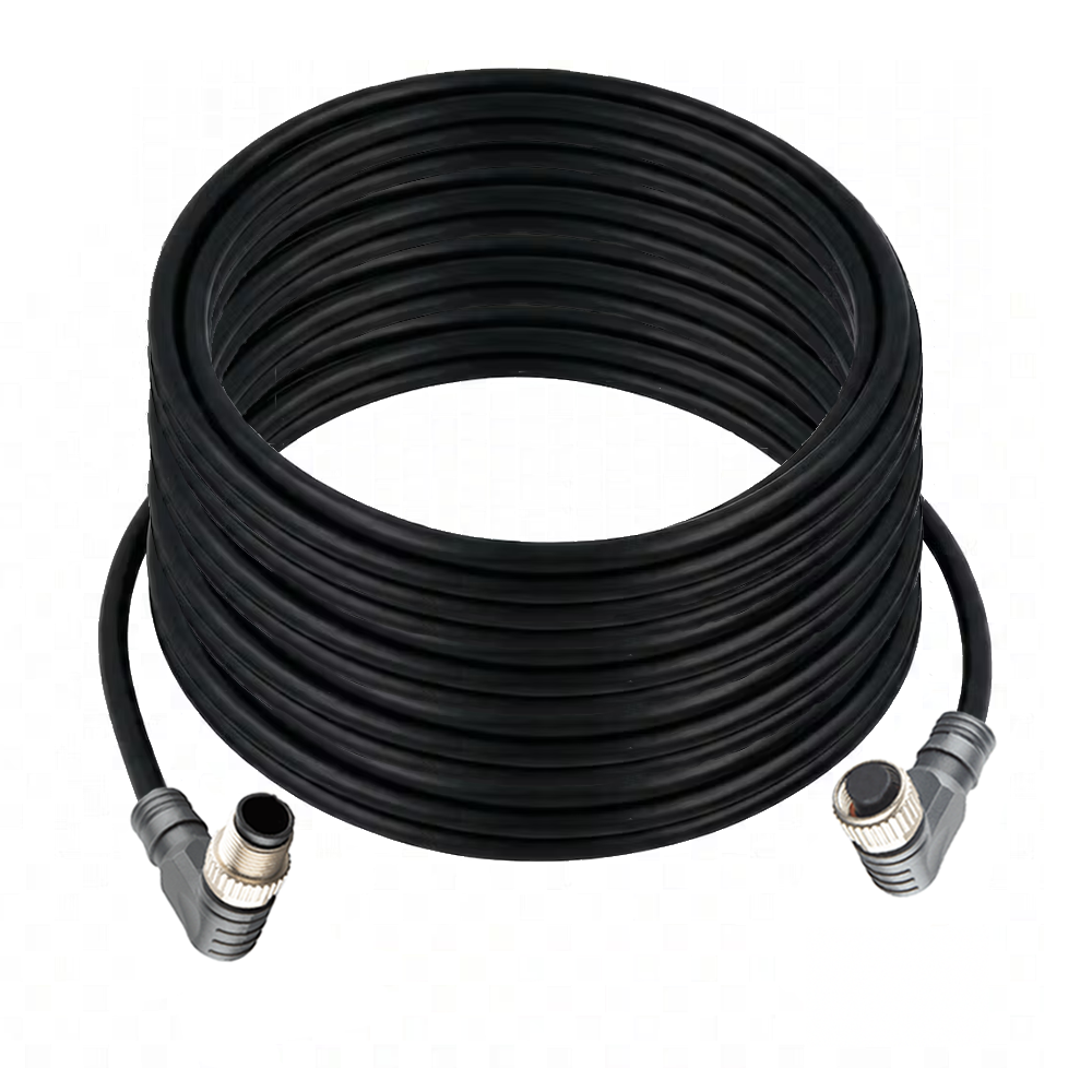 DOUBLE ENDED PATCH CABLE, 4 PIN M12 F/M ELBOW 20M PUR BLACK 22 AWG