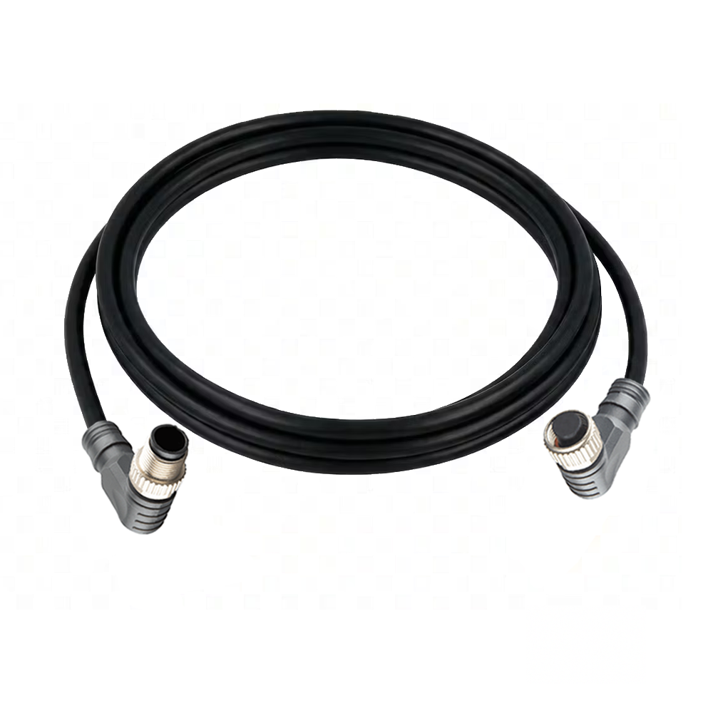 DOUBLE ENDED PATCH CABLE, 4 PIN M12 F/M ELBOW 2M PUR BLACK 22 AWG