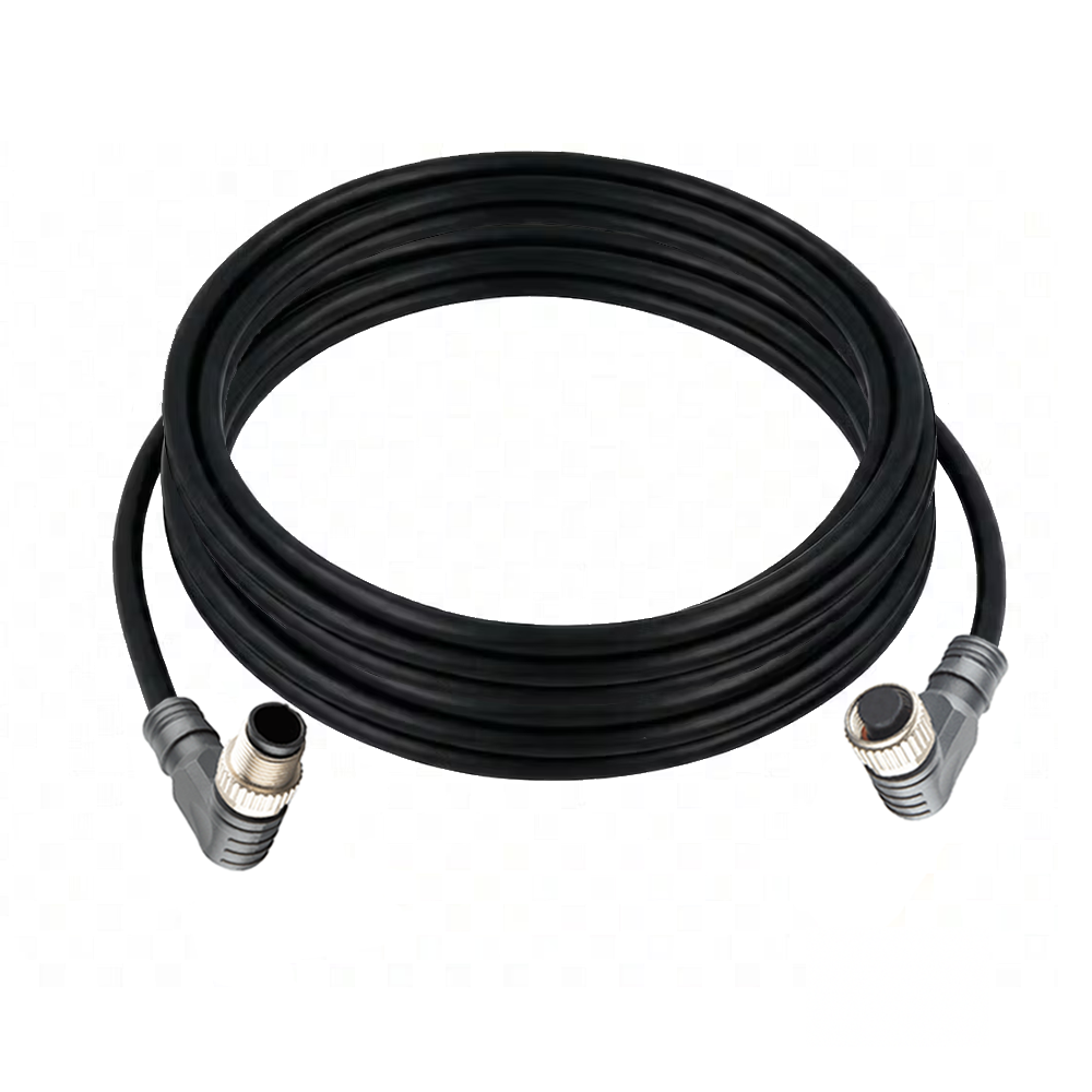 DOUBLE ENDED PATCH CABLE, 4 PIN M12 F/M ELBOW 5M PUR BLACK 22 AWG