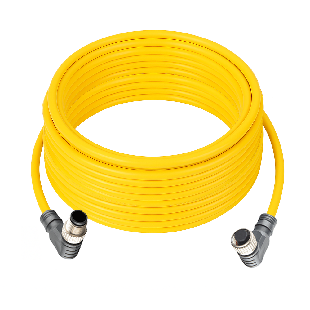 DOUBLE ENDED PATCH CABLE, 4 PIN M12 F/M ELBOW 10M PUR YELLOW 22 AWG