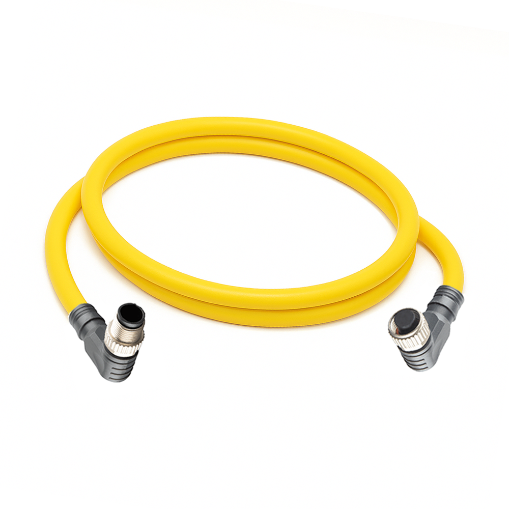 DOUBLE ENDED PATCH CABLE, 4 PIN M12 F/M ELBOW 1M PUR YELLOW 22 AWG