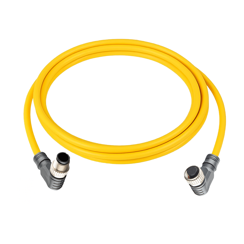 DOUBLE ENDED PATCH CABLE, 4 PIN M12 F/M ELBOW 2M PUR YELLOW 22 AWG
