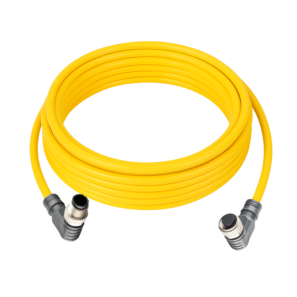 DOUBLE ENDED PATCH CABLE, 4 PIN M12 F/M ELBOW 5M PUR YELLOW 22 AWG