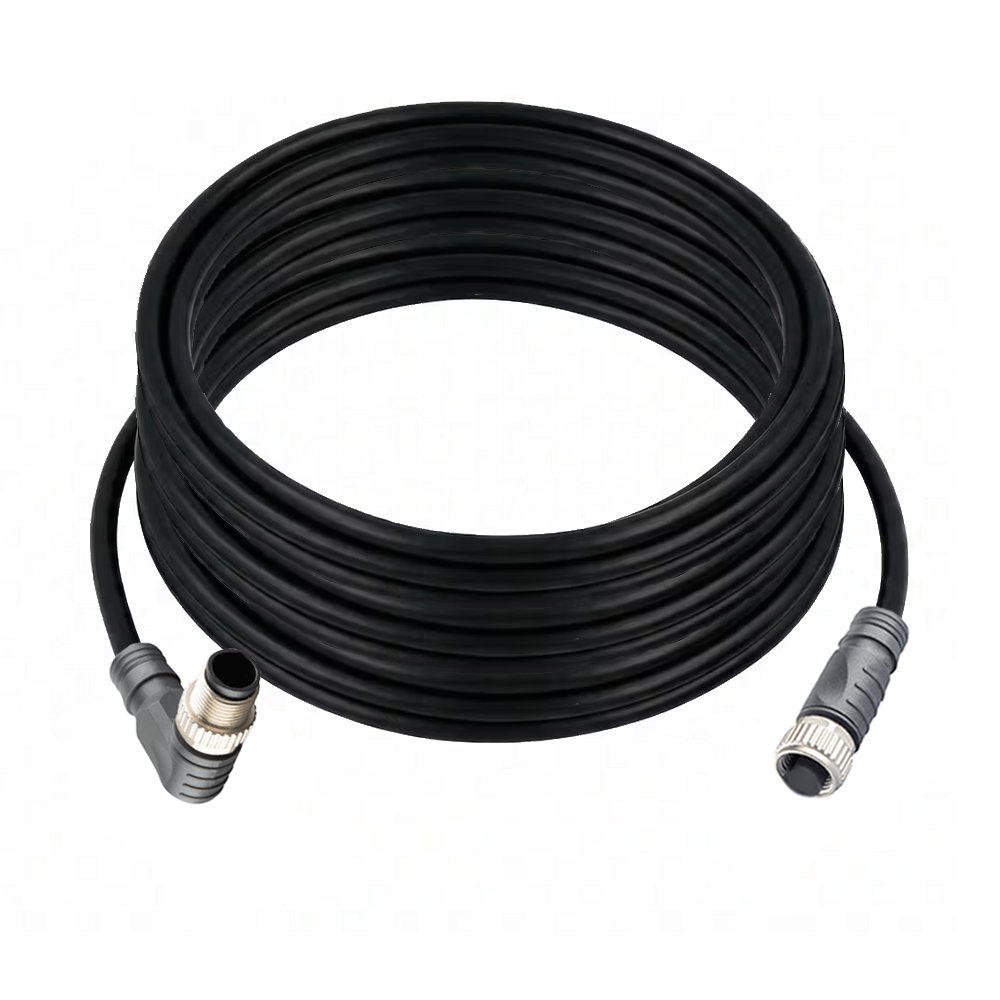 DOUBLE ENDED PATCH CABLE, 4 PIN M12 F/M STR/ELB 10M PUR BLACK 22 AWG