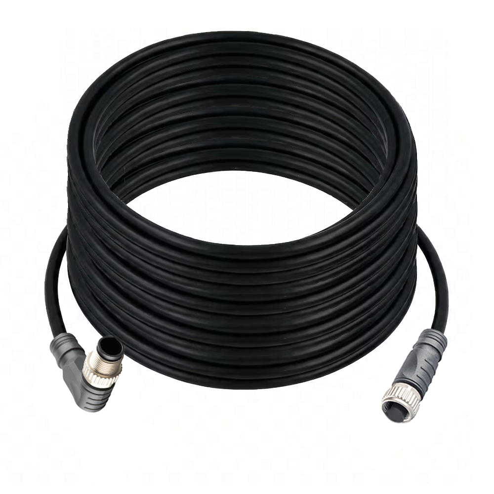 DOUBLE ENDED PATCH CABLE, 4 PIN M12 F/M STR/ELB 20M PUR BLACK 22 AWG