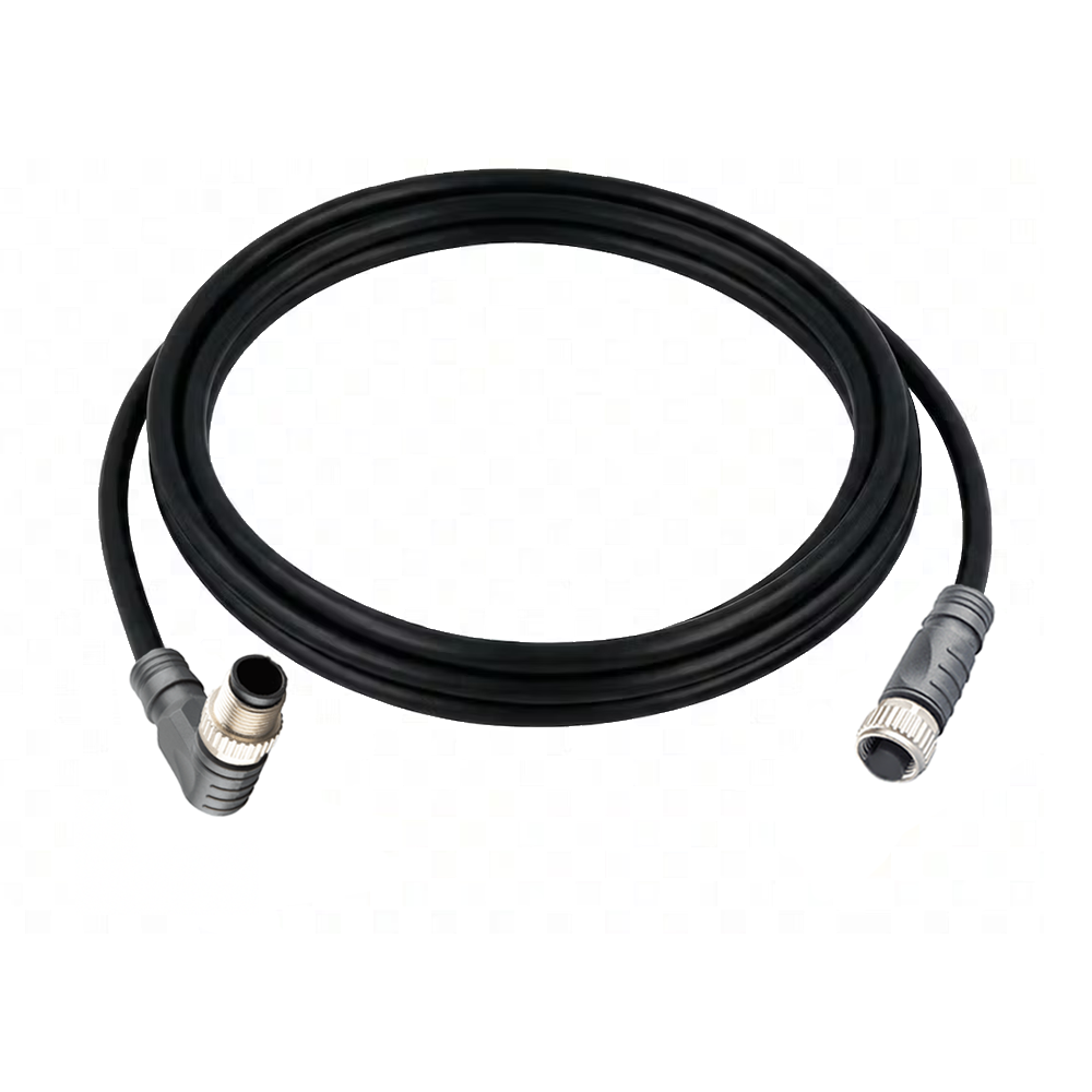 DOUBLE ENDED PATCH CABLE, 4 PIN M12 F/M STR/ELB 2M PUR BLACK 22 AWG