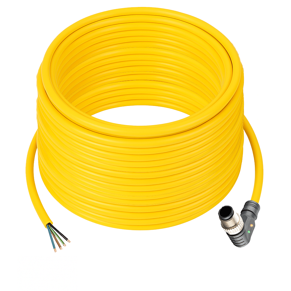 SINGLE ENDED MICRO CABLE, 4 PIN M12 MALE ELBOW PUR YELLOW 22 AWG 20M PNP LED