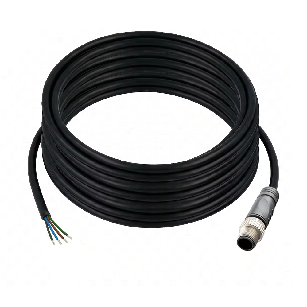 SINGLE ENDED MICRO CABLE, 4 PIN M12 MALE STRAIGHT PVC BLACK 22 AWG 10M
