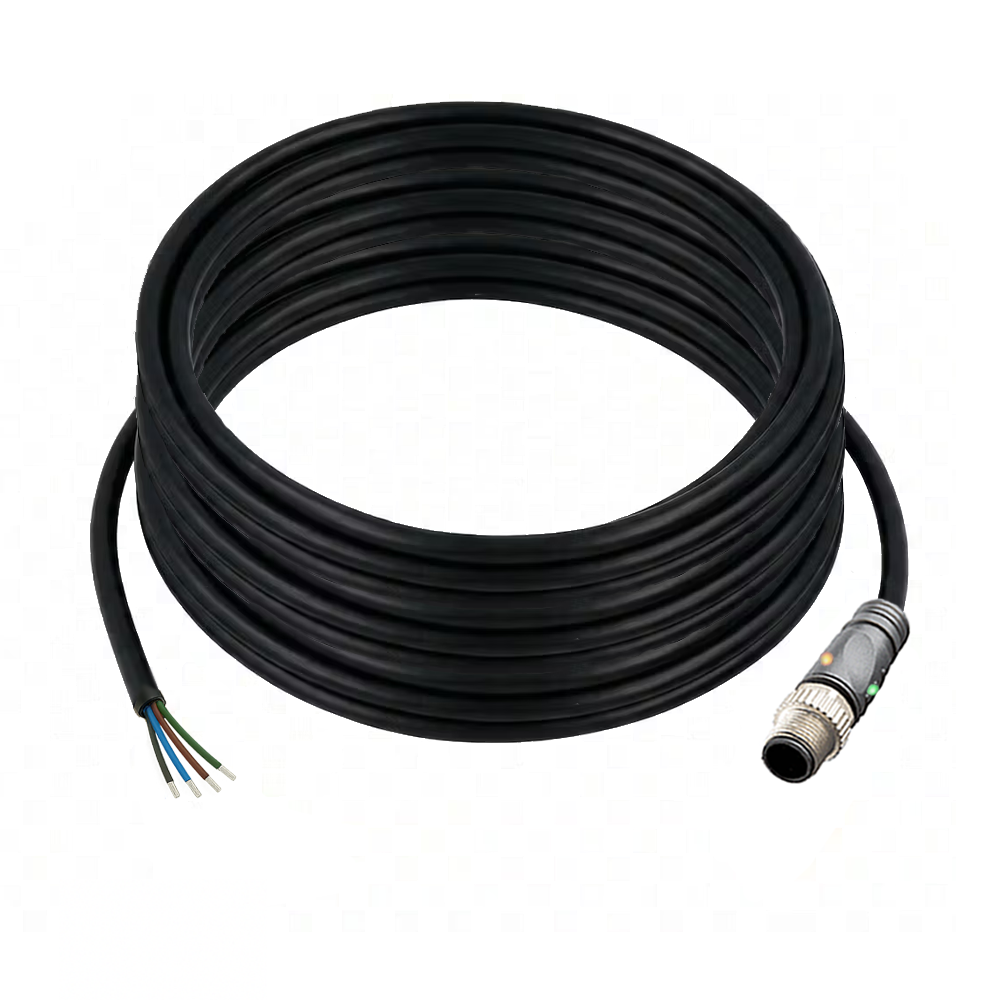SINGLE ENDED MICRO CABLE, 4 PIN M12 MALE STRAIGHT PUR BLACK 22 AWG 10M PNP LED