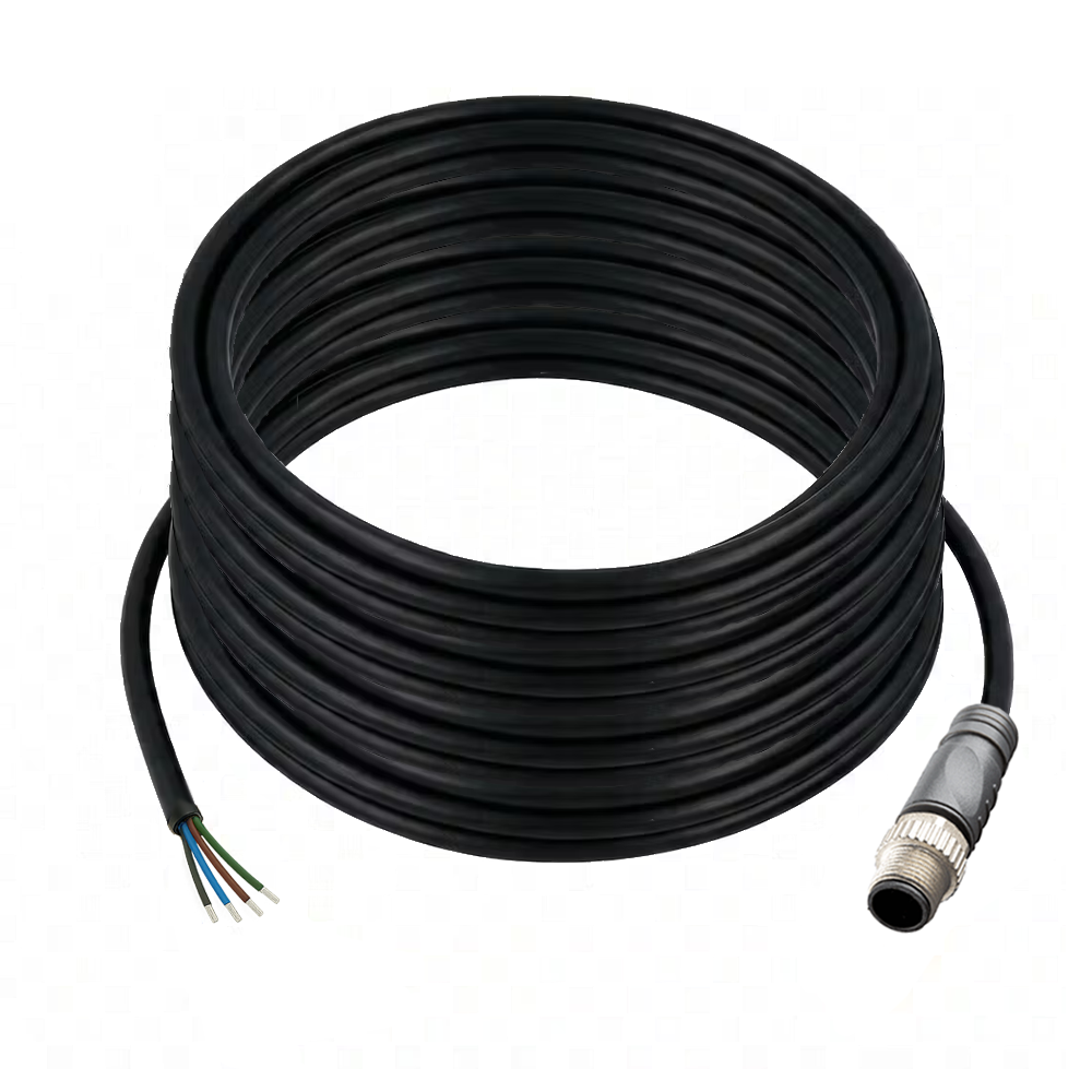 SINGLE ENDED MICRO CABLE, 4 PIN M12 MALE STRAIGHT PVC BLACK 22 AWG 15M