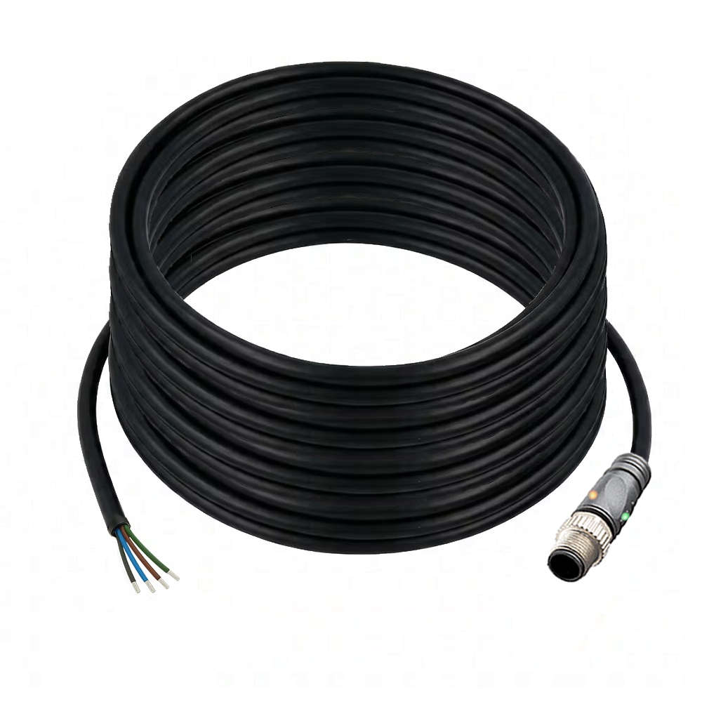 SINGLE ENDED MICRO CABLE, 4 PIN M12 MALE STRAIGHT PUR BLACK 22 AWG 15M PNP LED