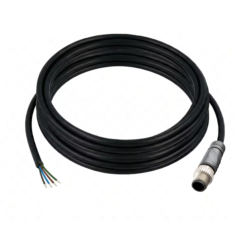 SINGLE ENDED MICRO CABLE, 4 PIN M12 MALE STRAIGHT PVC BLACK 22 AWG 5M