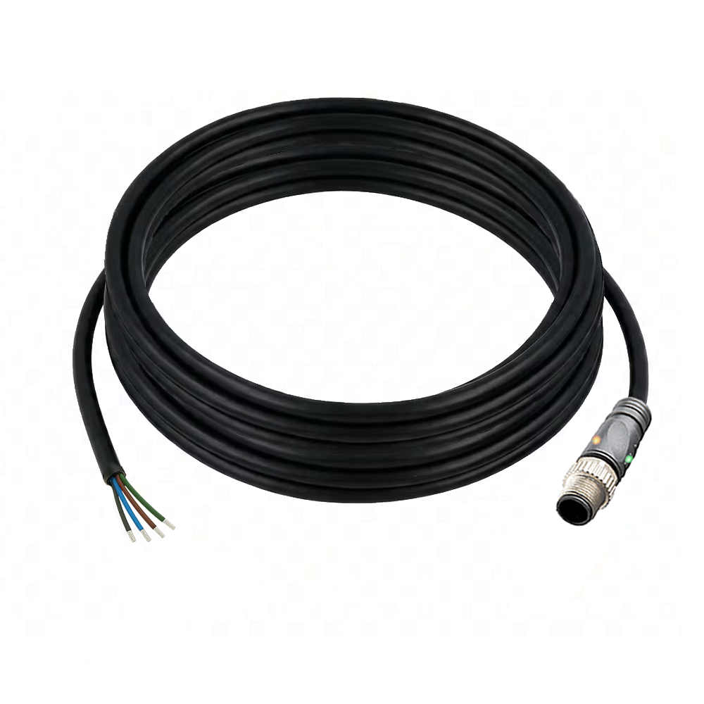 SINGLE ENDED MICRO CABLE, 4 PIN M12 MALE STRAIGHT PUR BLACK 22 AWG 5M PNP LED