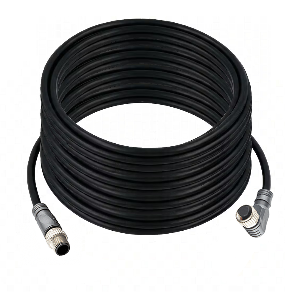 DOUBLE ENDED PATCH CABLE, 4 PIN M12 F/M ELB/STR 20M PUR BLACK 22 AWG