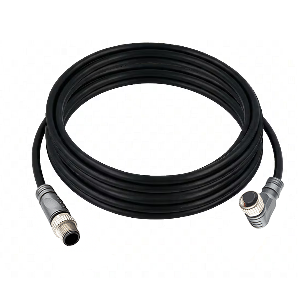 DOUBLE ENDED PATCH CABLE, 4 PIN M12 F/M ELB/STR 5M PUR BLACK 22 AWG
