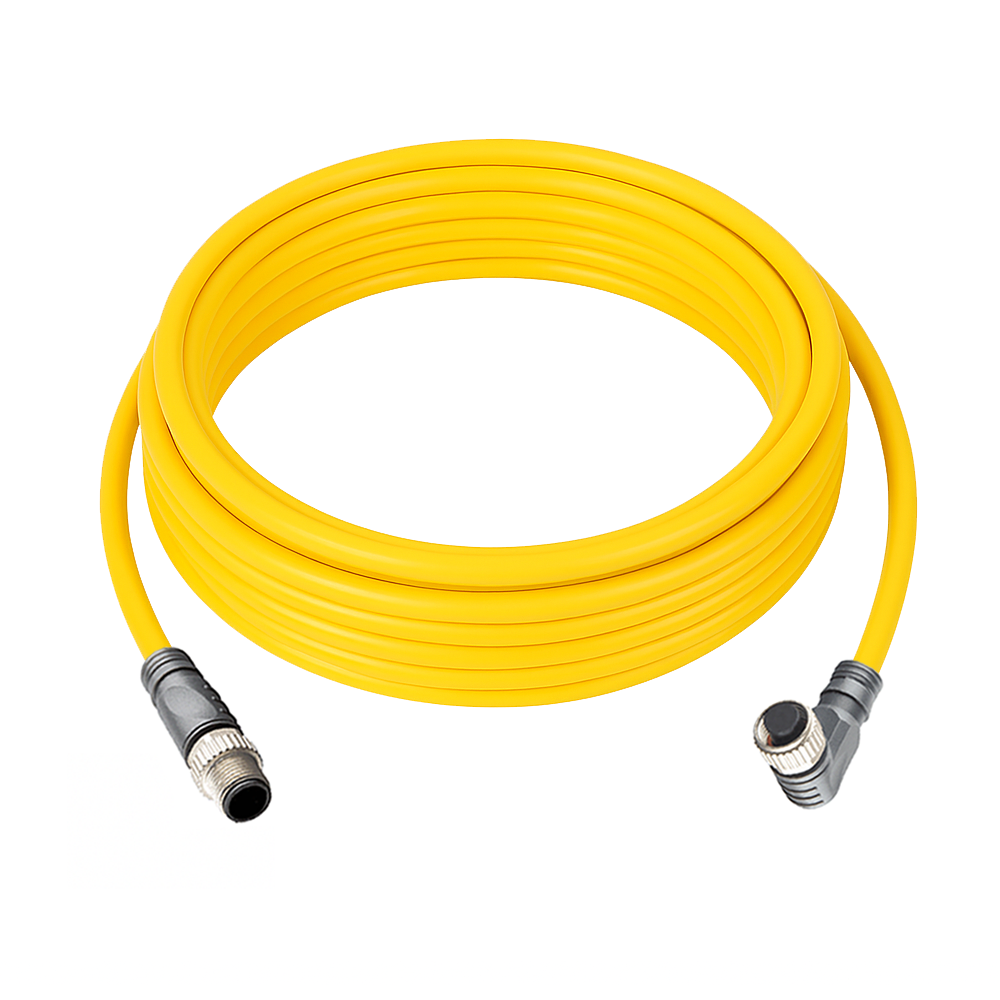 DOUBLE ENDED PATCH CABLE, 4 PIN M12 F/M ELB/STR 5M PUR YELLOW 22 AWG