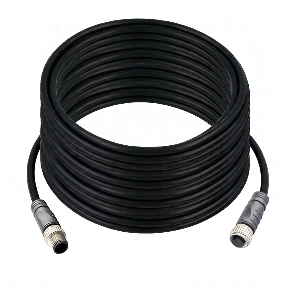 DOUBLE ENDED PATCH CABLE, 4 PIN M12 F/M STRAIGHT 20M PUR BLACK 22 AWG