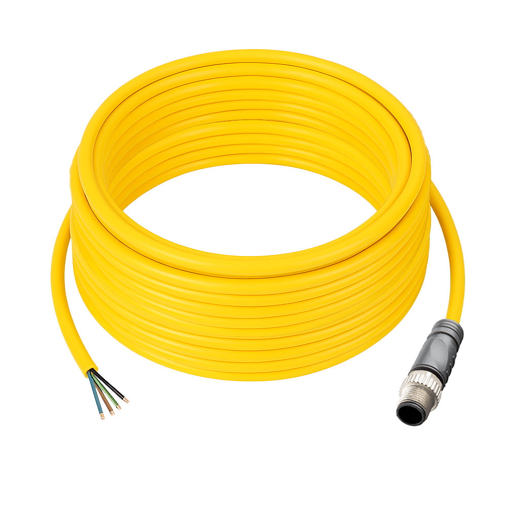 SINGLE ENDED MICRO CABLE, 4 PIN M12 MALE STRAIGHT PVC YELLOW 22 AWG 10M