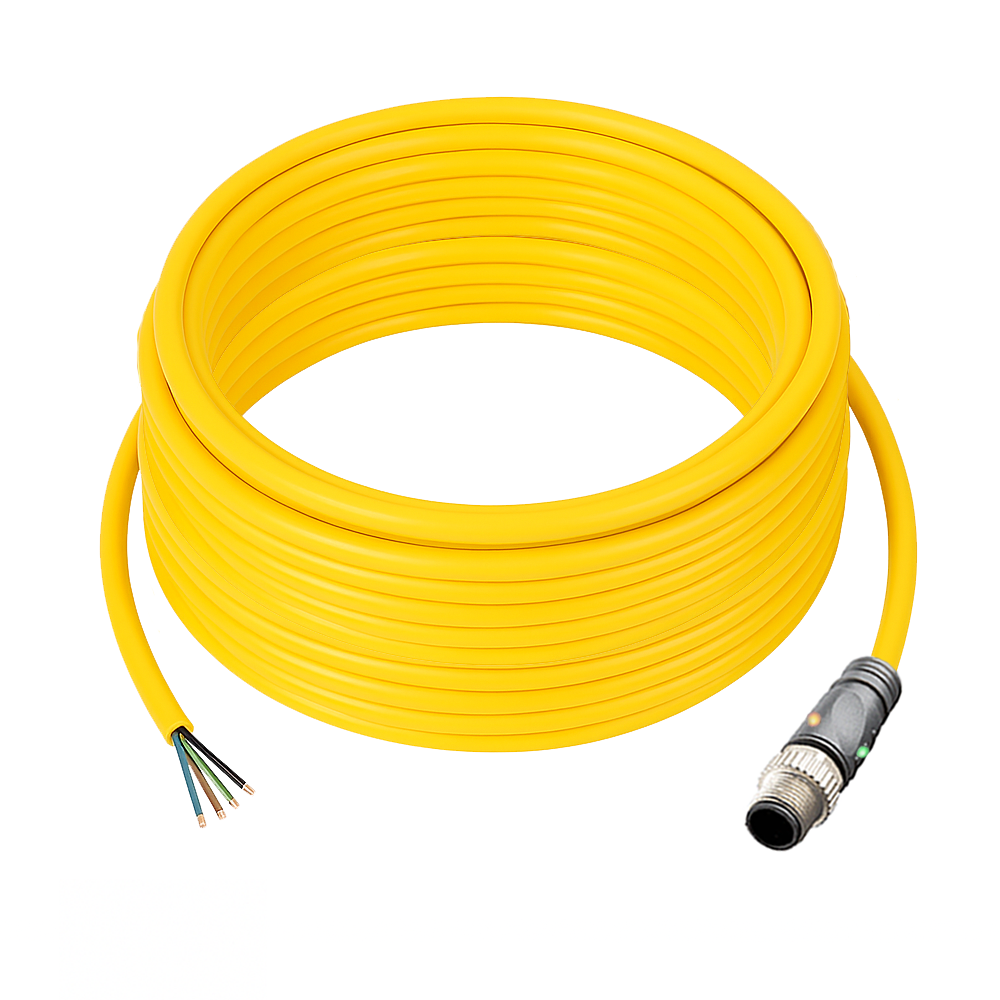 SINGLE ENDED MICRO CABLE, 4 PIN M12 MALE STRAIGHT PUR YELLOW 22 AWG 10M PNP LED