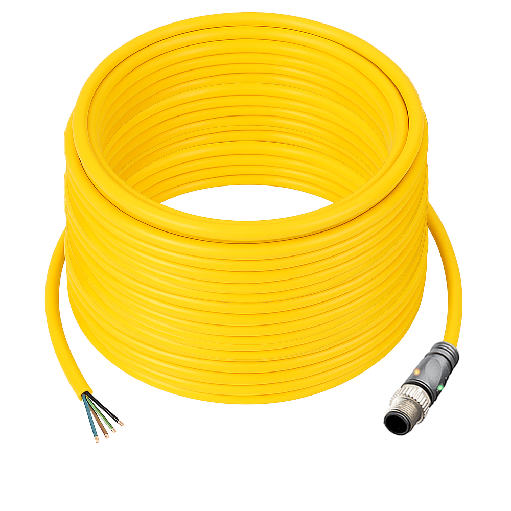 SINGLE ENDED MICRO CABLE, 4 PIN M12 MALE STRAIGHT PUR YELLOW 22 AWG 20M PNP LED