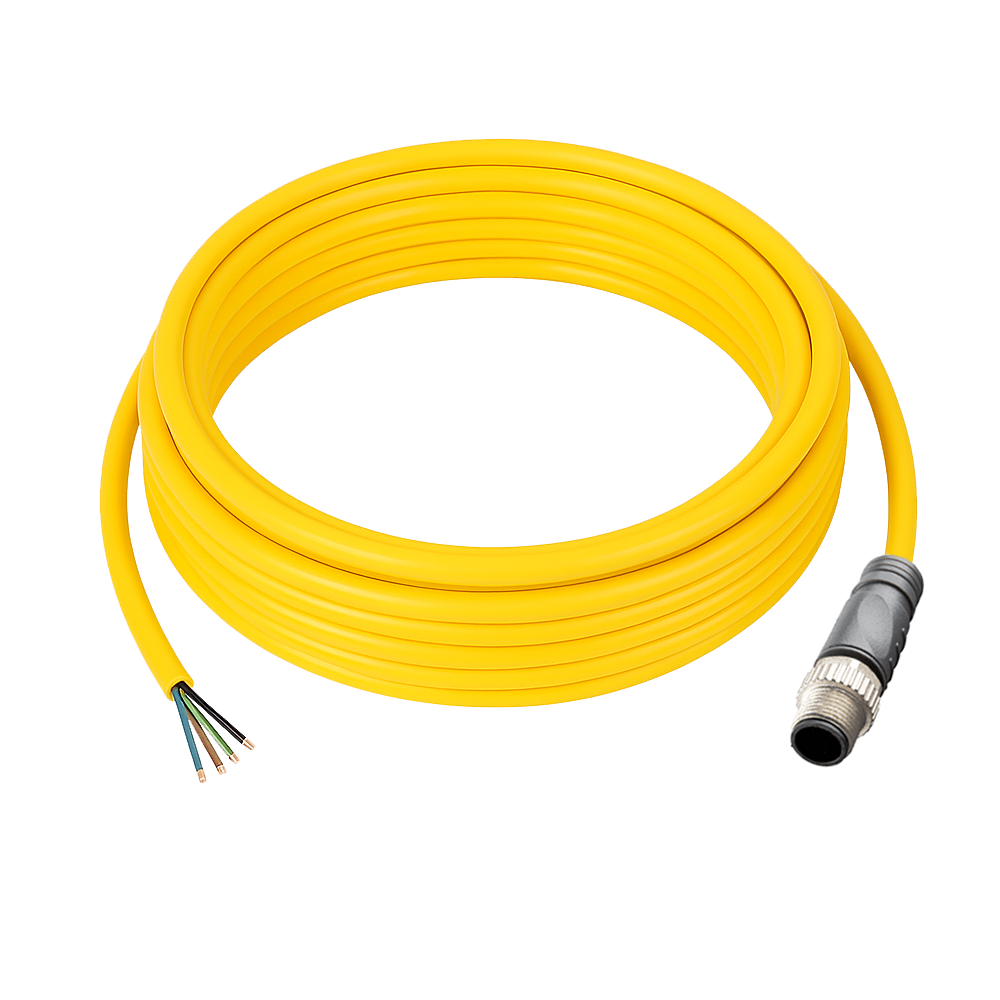 SINGLE ENDED MICRO CABLE, 4 PIN M12 MALE STRAIGHT PVC YELLOW 22 AWG 5M