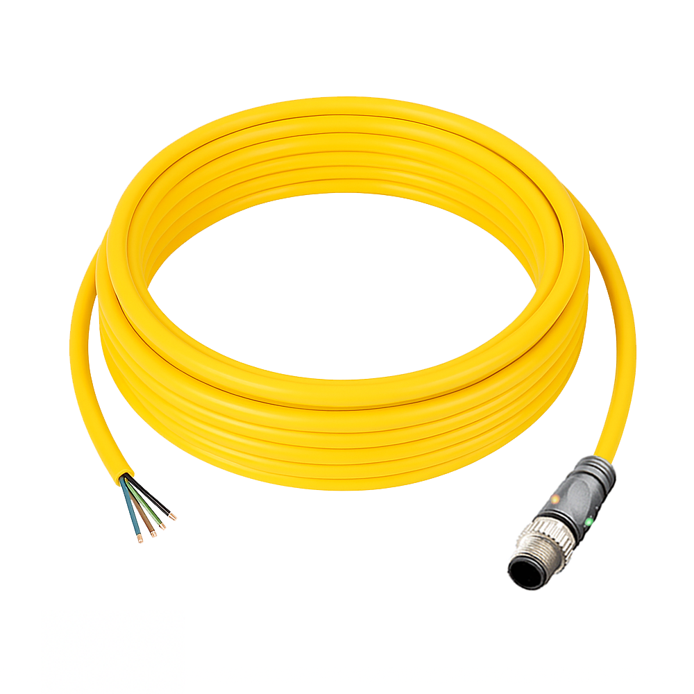 SINGLE ENDED MICRO CABLE, 4 PIN M12 MALE STRAIGHT PUR YELLOW 22 AWG 5M PNP LED