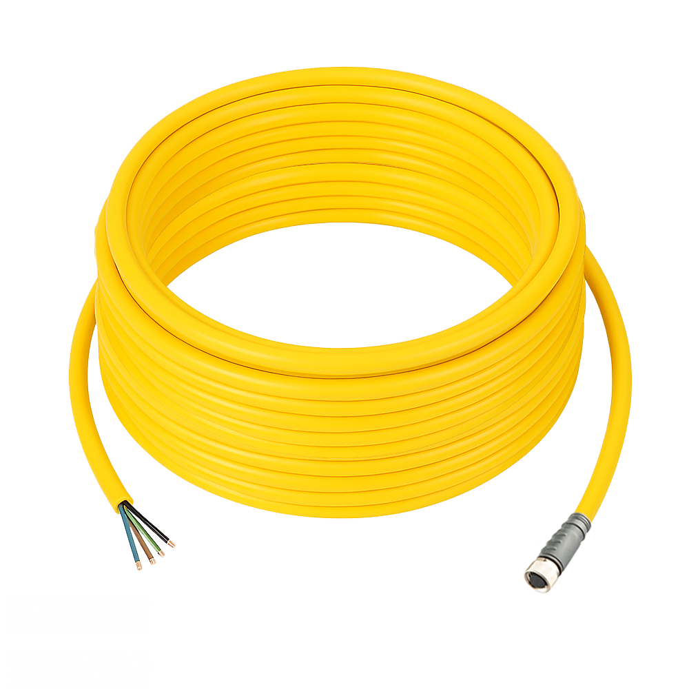 SINGLE ENDED CORDSET 4 PIN 7/8" MINI FEMALE STRAIGHT,  10M PVC YE 16AWG 600VAC/DC