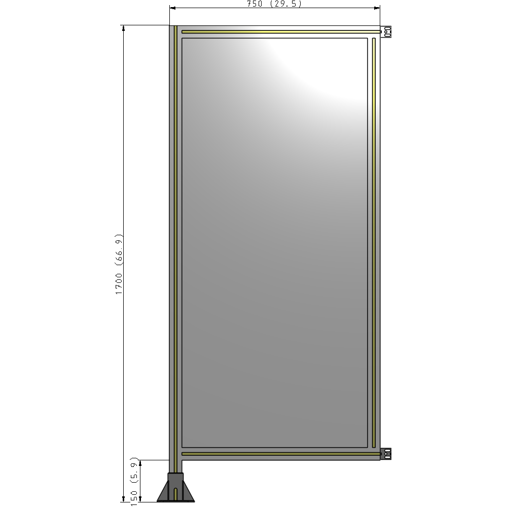 A1-1700-0750-0150-HYPFA SINGLE PANEL-LEG ON LEFT WITH HINGES 1700MM X 750MM  1/4" POLYCARBONATE, ASSEMBLED
