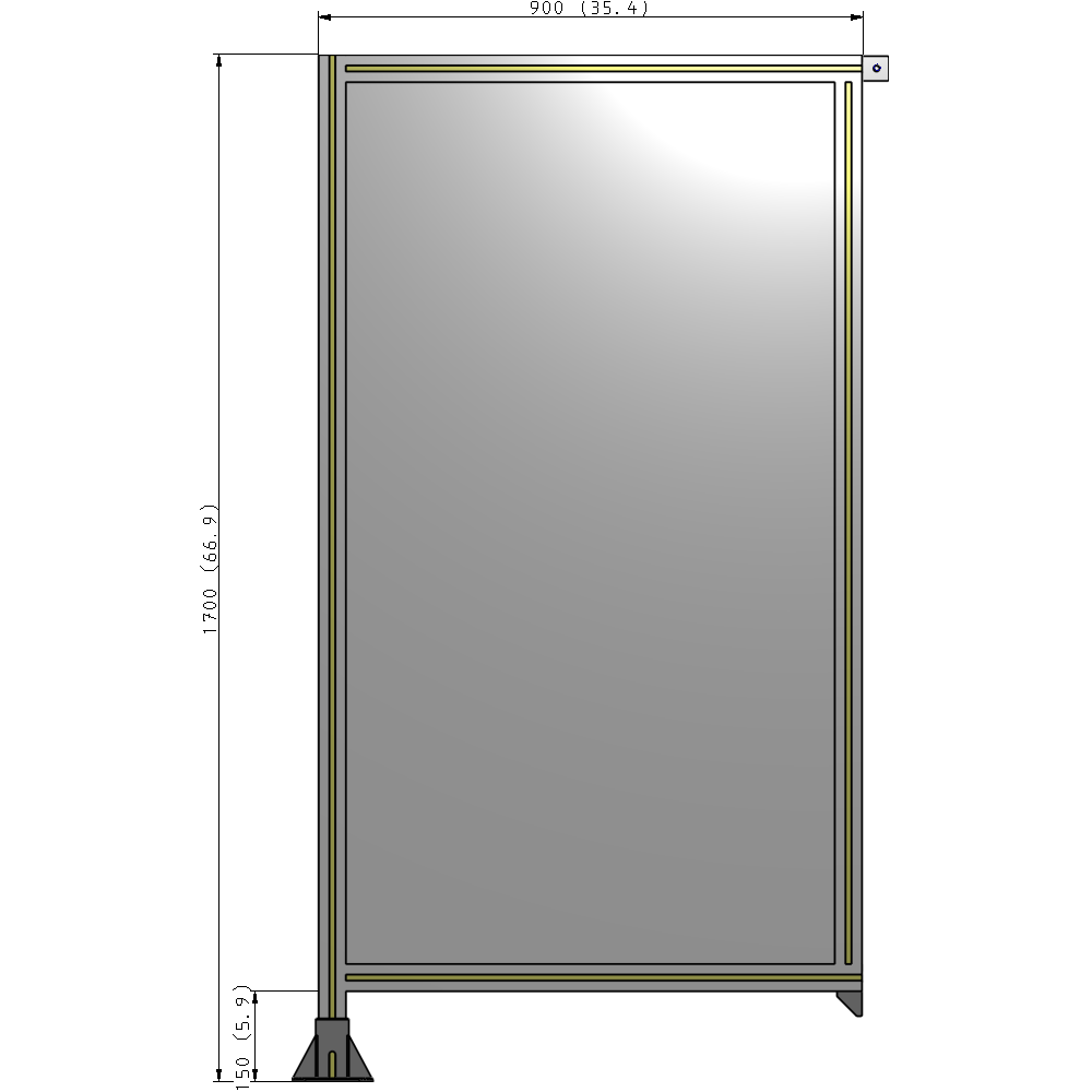 A1-1700-0900-0150-TYPFA SINGLE PANEL-LEG ON LEFT WITH TIE PLATES AND ANGLE 1700MM X 900MM  1/4" POLYCARBONATE, ASSEMBLED