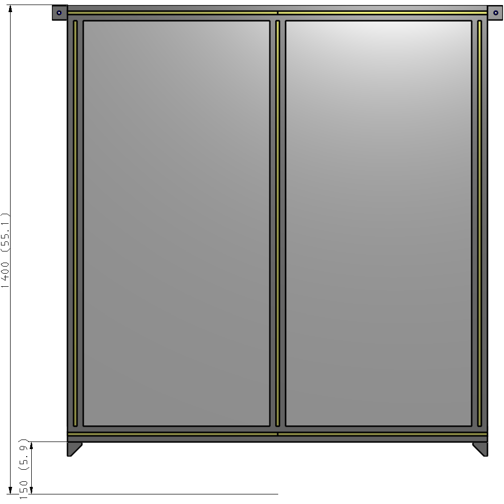 B4-1400-1200-0150-TYPZK DOUBLE PANEL-NO LEGS, TIE PLATE AND ANGLE CONNECTORS 1400MM X 1200MM  1/4" POLYCARBONATE, ASSEMBLED