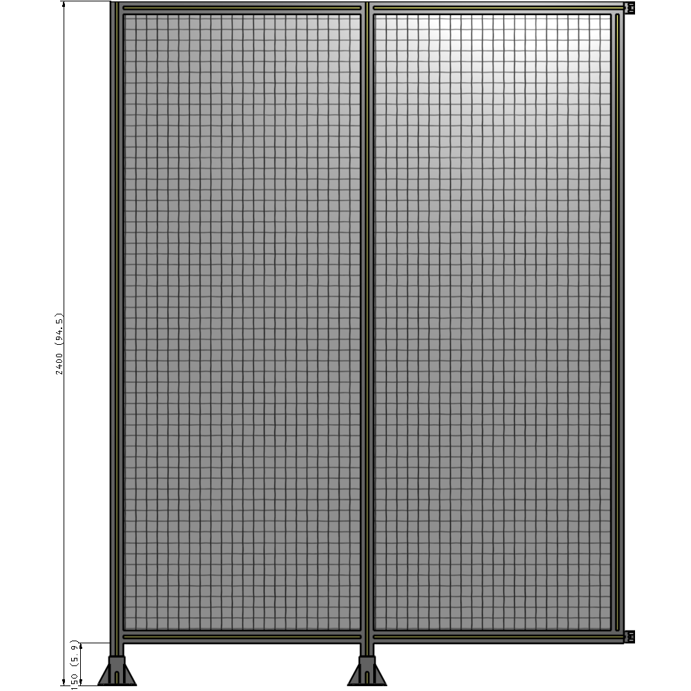 B5-2400-1800-0150-HYMFA DOUBLE PANEL-LEGS ON LEFT AND CENTER WITH HINGES 2400MM X 1800MM  1" MESH, FULLY ASSEMBLED