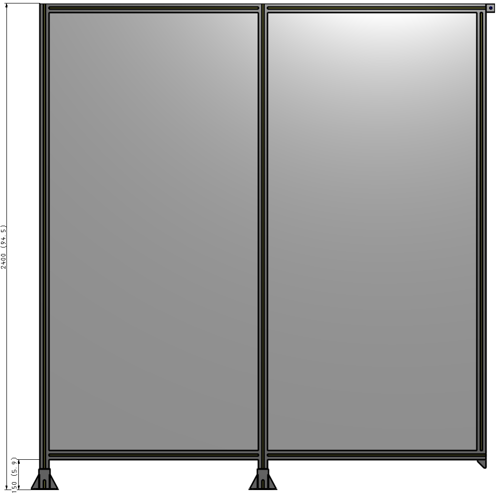 B5-2400-2200-0150-TYPFA DOUBLE PANEL-LEGS ON LEFT AND CENTER, TIE PLATE ON RIGHT 2400MM X 2200MM  1/4" POLYCARB, ASSEMBLED