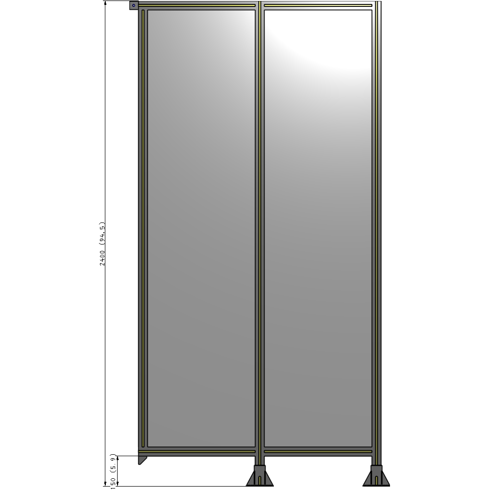 B6-2400-1200-0150-TYPFA DOUBLE PANEL-LEGS ON RIGHT AND CENTER, TIE PLATE ON LEFT 2400MM X 1200MM  1/4" POLYCARB, ASSEMBLED