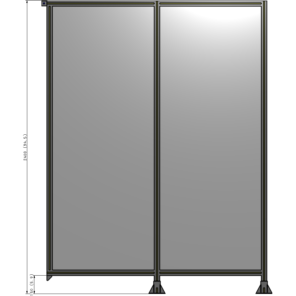 B6-2400-1800-0150-TYPFA DOUBLE PANEL-LEGS ON RIGHT AND CENTER, TIE PLATE ON LEFT 2400MM X 1800MM  1/4" POLYCARB, ASSEMBLED